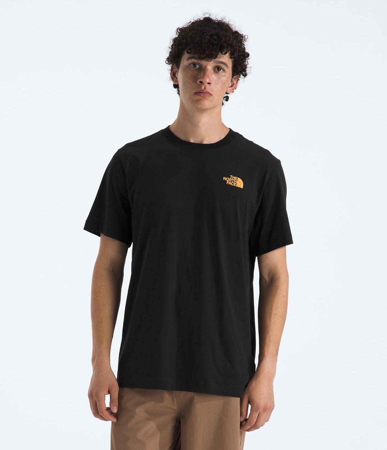 imageThe North Face Mens Evolution Tent ShortSleeve Tee Cotton Shirt with a Graphic Design Setin Sleeves Ribbed CollarTnf Black
