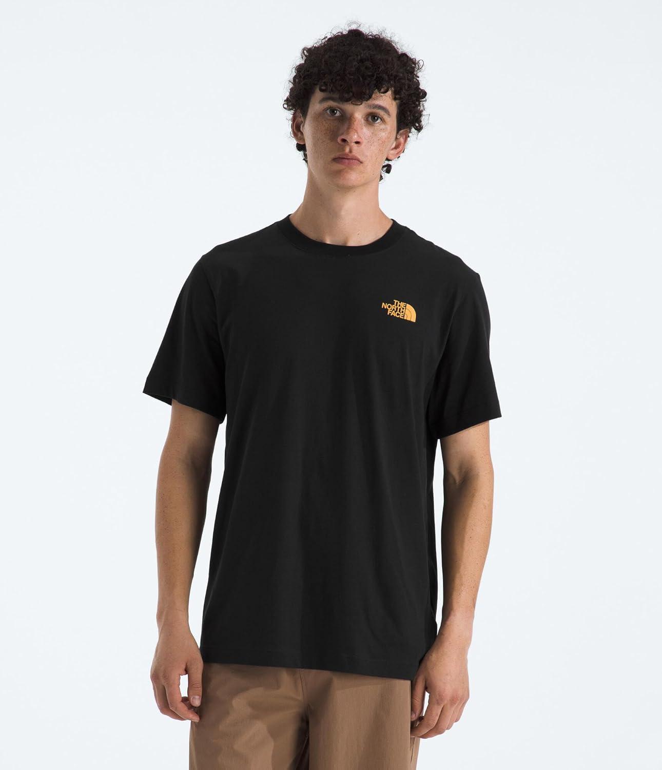 imageThe North Face Mens Evolution Tent ShortSleeve Tee Cotton Shirt with a Graphic Design Setin Sleeves Ribbed CollarTnf Black