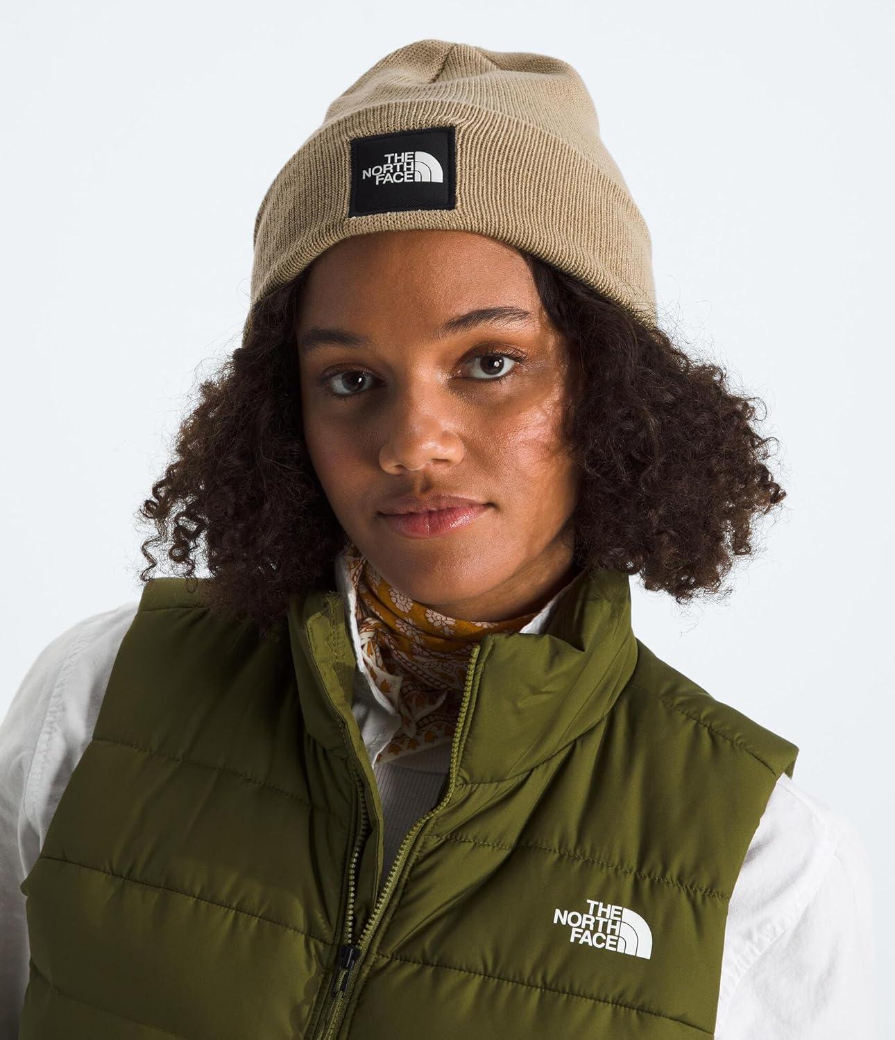 imageThe North Face UnisexAdult Big Box Beanie Oversize Box Logo Patch Deep Fit Cuffed Design Sustainable FabricKhaki Stone