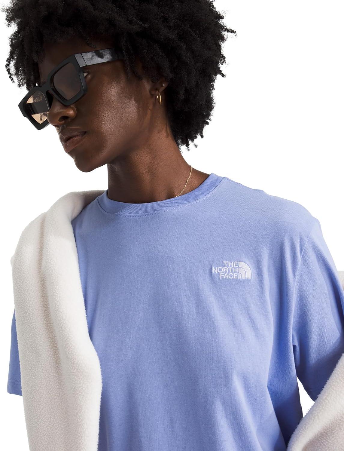 imageThe North Face Womens Evolution Simple Dome Relaxed ShortSleeve Tee Cotton TShirt with Classic Embroidered LogoPeriwinkle Glow