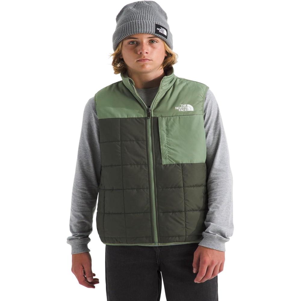 imageTHE NORTH FACE Boys Reversible Shasta Vest Midweight Puffer Vest With Synthetic Insulation Fleece Lining ampamp Water RepellentNew Taupe GreenBark Mist