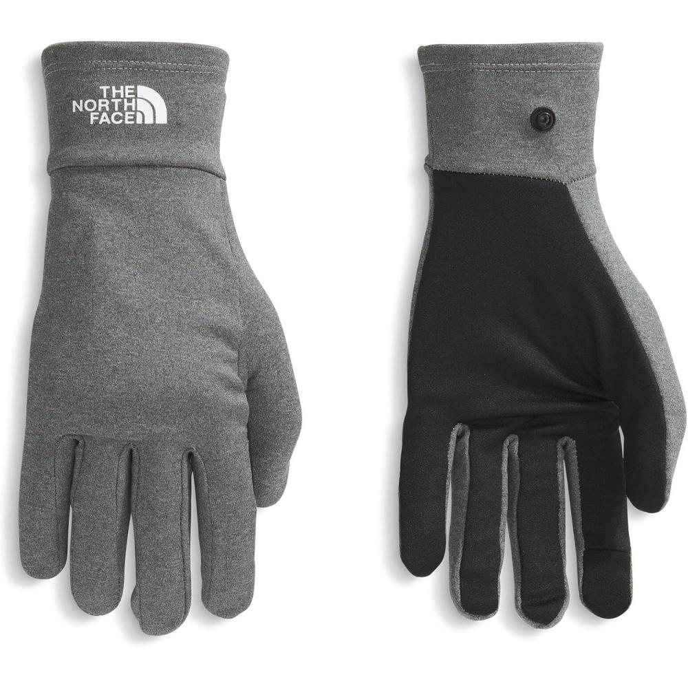 imageTHE NORTH FACE Etip Liner Glove Touchscreen Compatible Hand Warming Double Knit Fleece Shell Snap CuffsTnf Medium Grey Heather
