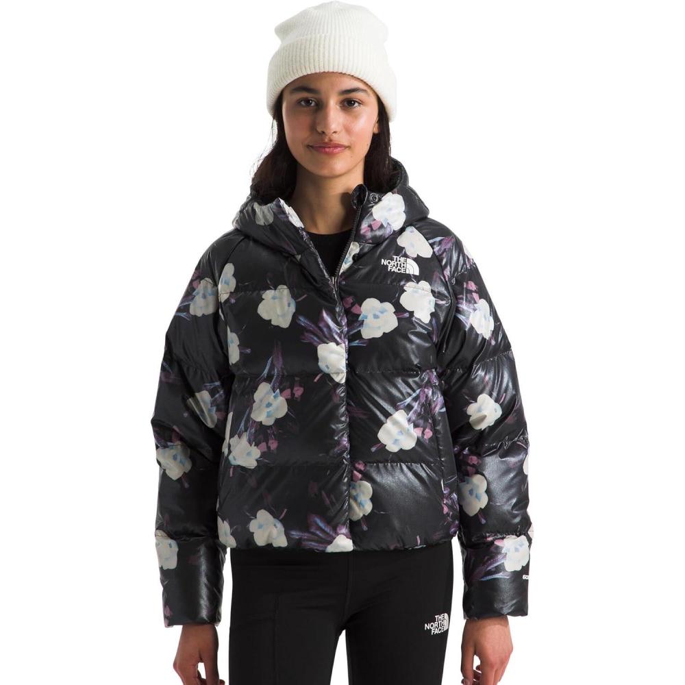 imageTHE NORTH FACE Girls North Down Hooded Jacket  Water Repellent 600 Fill Recycled Waterfowl Down ampamp Insulated HoodTnf Black Winter Flowers PrintFoil