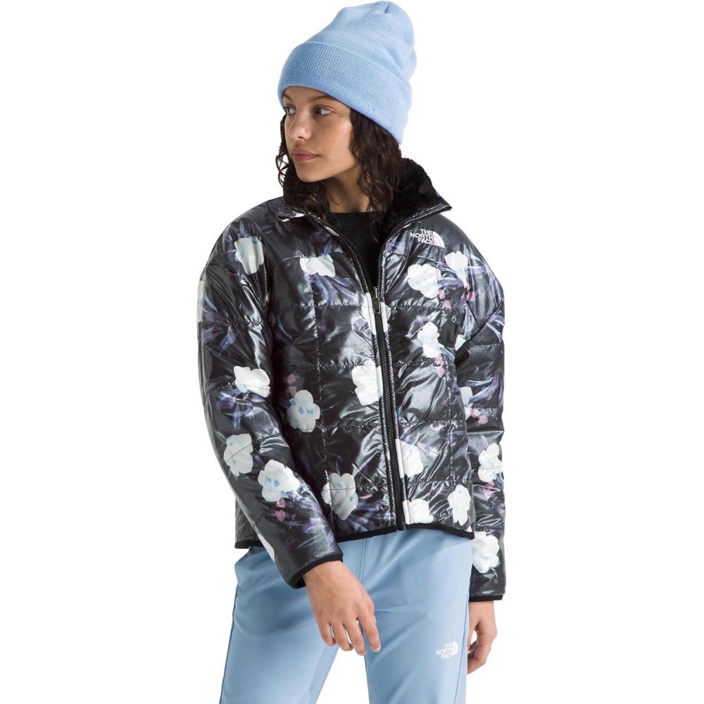 imageTHE NORTH FACE Girls Reversible Shasta Full Zip Jacket Puffer Coat With Synthetic Insulation Fleece Lined Water RepellentTnf Black Winter Flowers PrintFoil