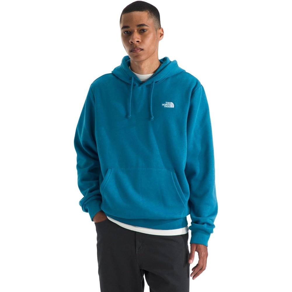 imageTHE NORTH FACE Mens Evolution Simple Dome Hoodie Hood with Adjustable Drawcord Kangaroo Hand Pocket Ribbed CollarDusk Blue