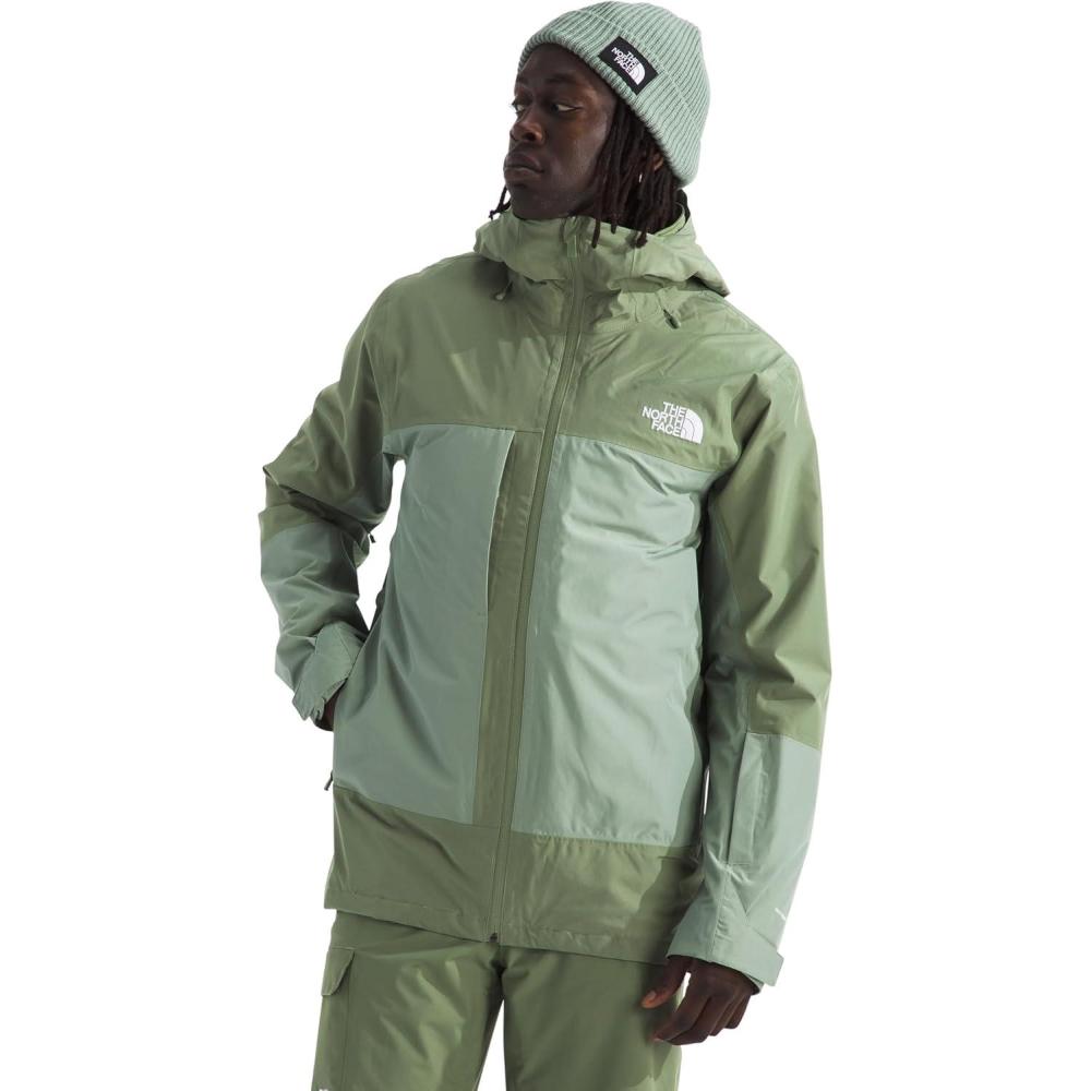 imageTHE NORTH FACE Mens Thermoball Eco Snow Triclimate Waterproof Insulated Ski Jacket Helmet Compatible Powder SkirtBark MistSlate Moss