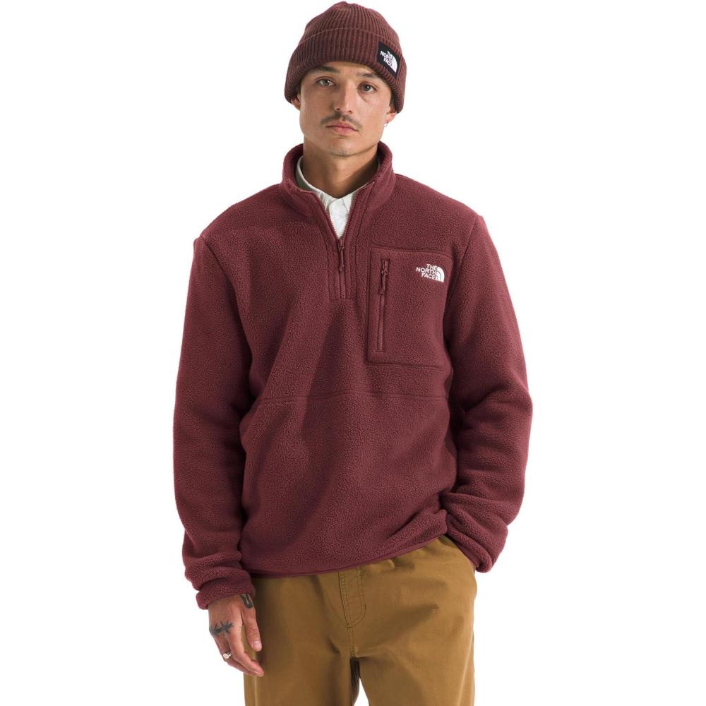 imageTHE NORTH FACE Mens Yumiori Quarter Zip Jacket Lightweight Fleece Coat With Embroidered Logo Secure Zip Chest PocketSumac