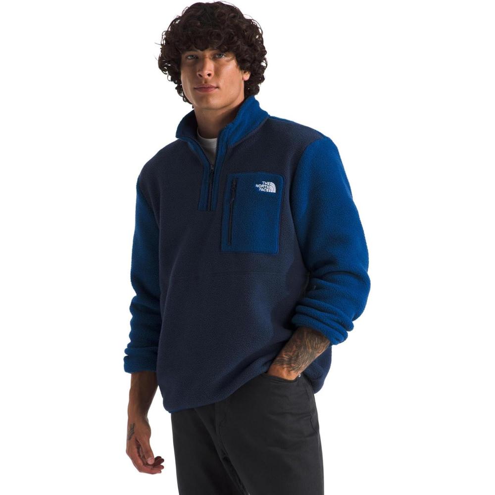 imageTHE NORTH FACE Mens Yumiori Quarter Zip Jacket Lightweight Fleece Coat With Embroidered Logo Secure Zip Chest PocketSummit NavyEstate BlueSummit Navy