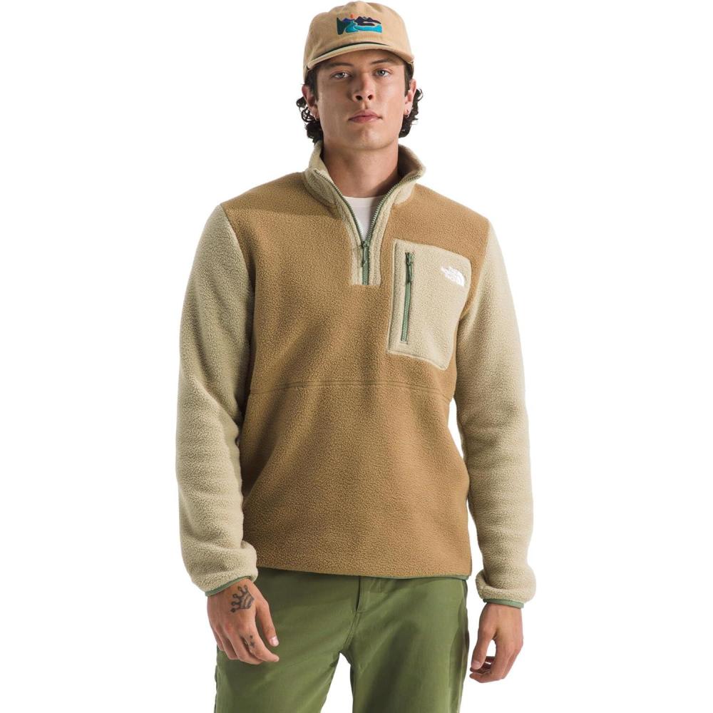 imageTHE NORTH FACE Mens Yumiori Quarter Zip Jacket Lightweight Fleece Coat With Embroidered Logo Secure Zip Chest PocketUtility BrownKhaki StoneBark Mist