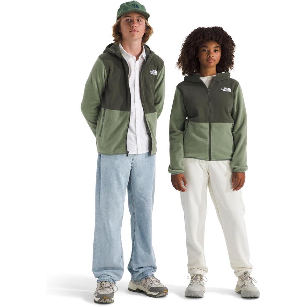 imageTHE NORTH FACE Teen Glacier Lightweight Full Zip Hooded Jacket 3 Piece Hood with SecureZip Hand PocketsBark MistNew Taupe Green