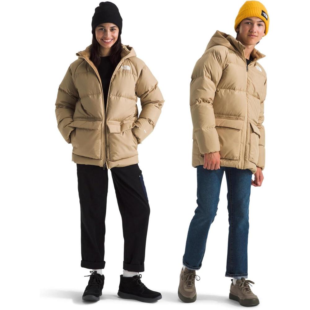 imageTHE NORTH FACE Teen North Down FleeceLined Short Parka 600 Fill Waterfowl Down Water Repellent Insulated Hood ampamp PocketsKhaki Stone