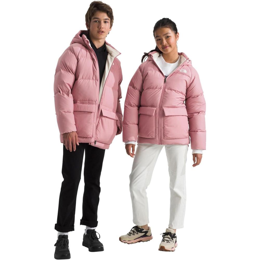 imageTHE NORTH FACE Teen North Down FleeceLined Short Parka 600 Fill Waterfowl Down Water Repellent Insulated Hood ampamp PocketsMauve
