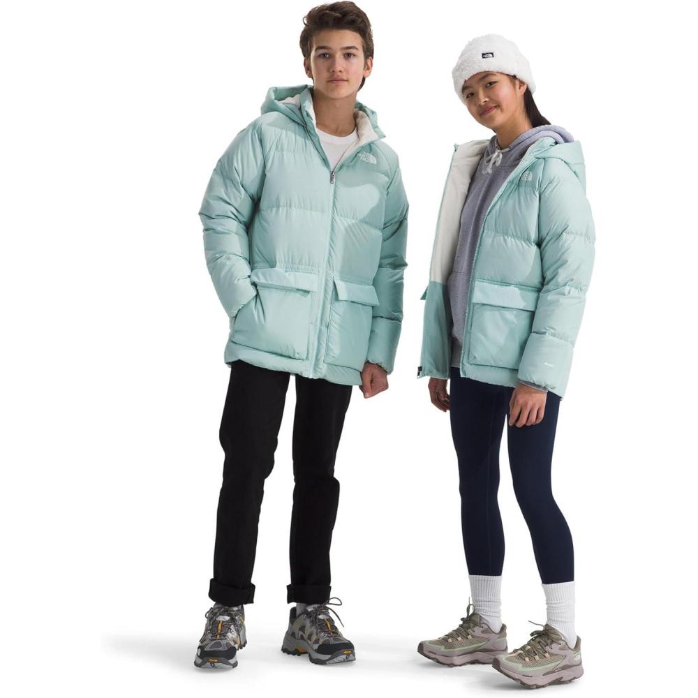 imageTHE NORTH FACE Teen North Down FleeceLined Short Parka 600 Fill Waterfowl Down Water Repellent Insulated Hood ampamp PocketsMuted Pine
