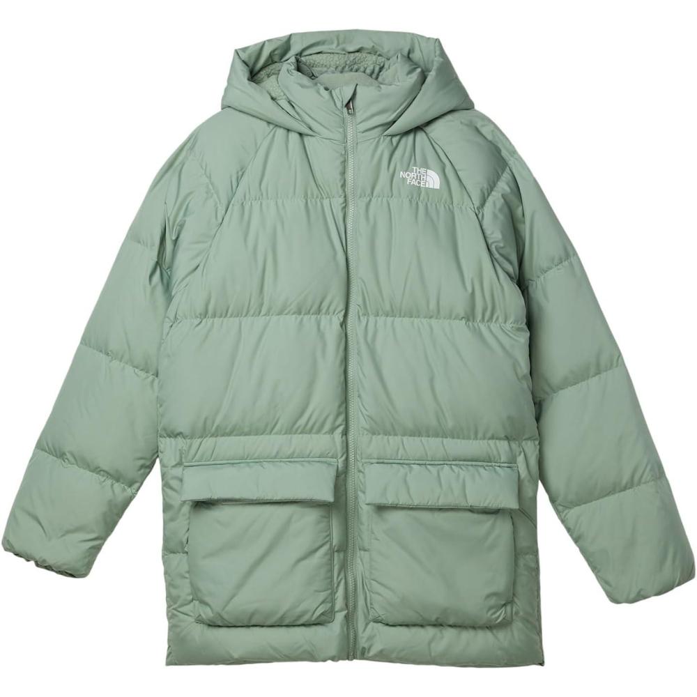 imageTHE NORTH FACE Teen North Down FleeceLined Short Parka 600 Fill Waterfowl Down Water Repellent Insulated Hood ampamp PocketsSlate Moss