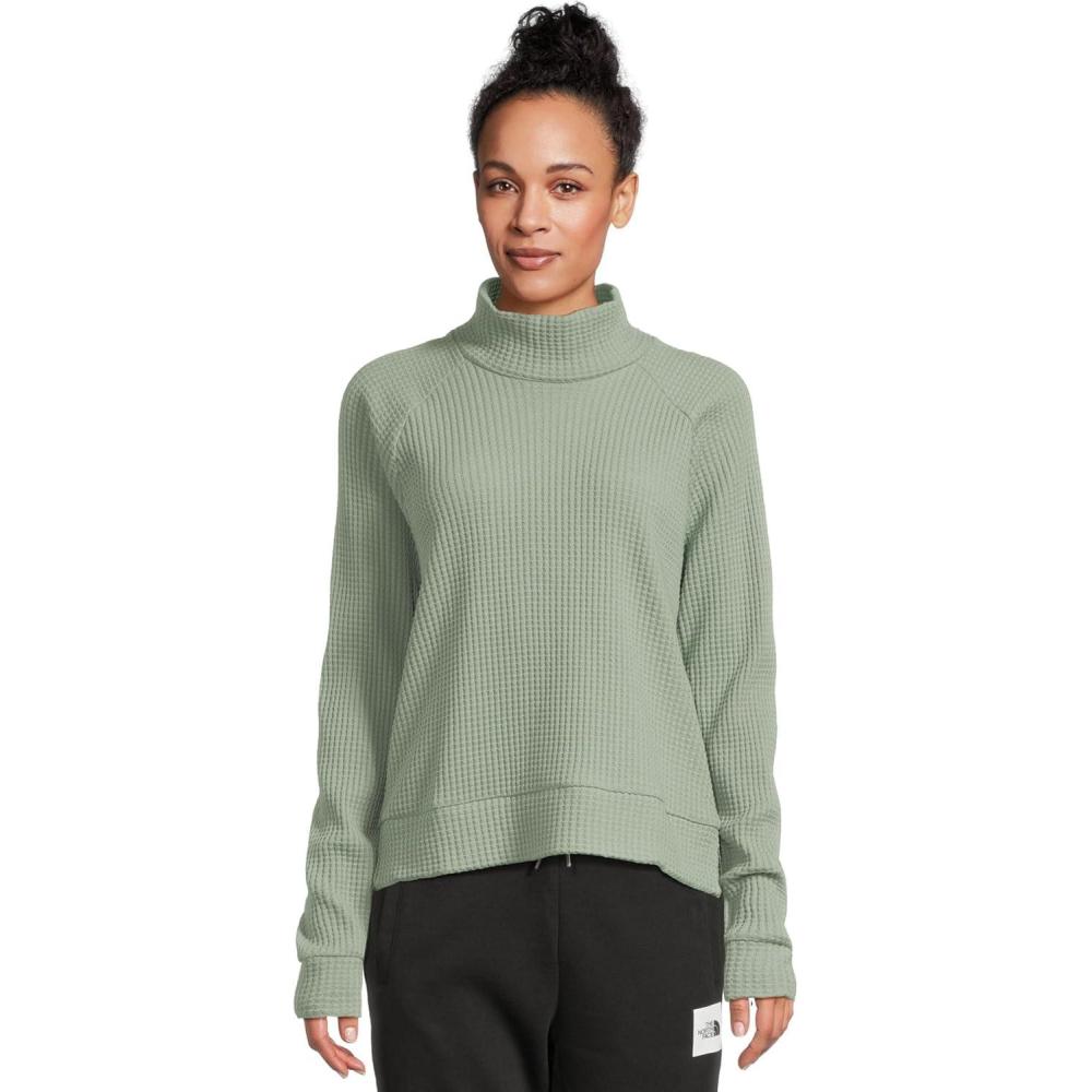 imageTHE NORTH FACE Womens Long Sleeve Mock Neck Chabot Shirt Cotton Thermal Shirt With Raglan Sleeves ampamp Funnel NeckSlate Moss