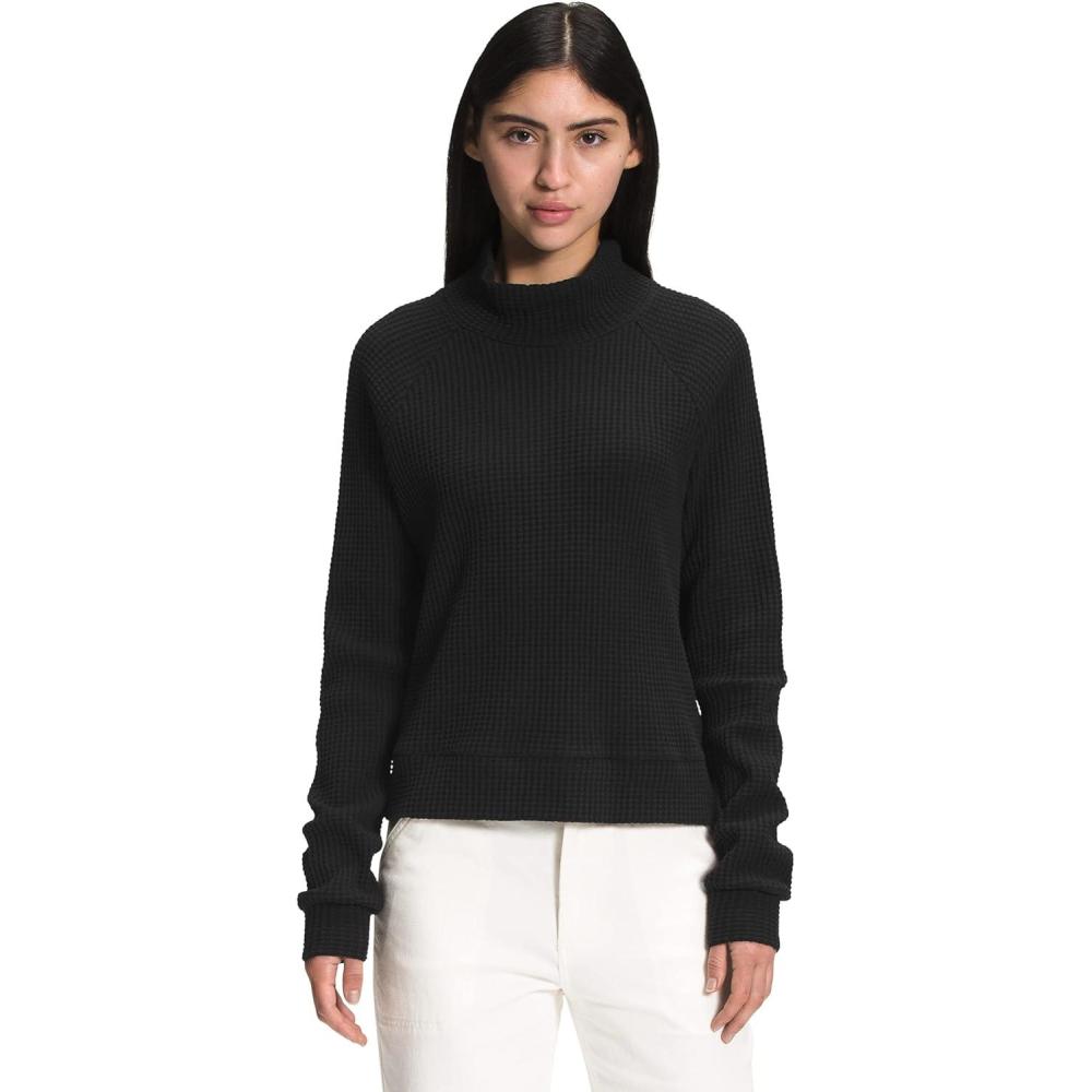 imageTHE NORTH FACE Womens Long Sleeve Mock Neck Chabot Shirt Cotton Thermal Shirt With Raglan Sleeves ampamp Funnel NeckTnf Black