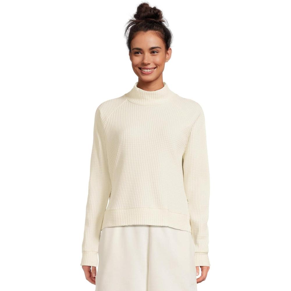 imageTHE NORTH FACE Womens Long Sleeve Mock Neck Chabot Shirt Cotton Thermal Shirt With Raglan Sleeves ampamp Funnel NeckWhite Dune