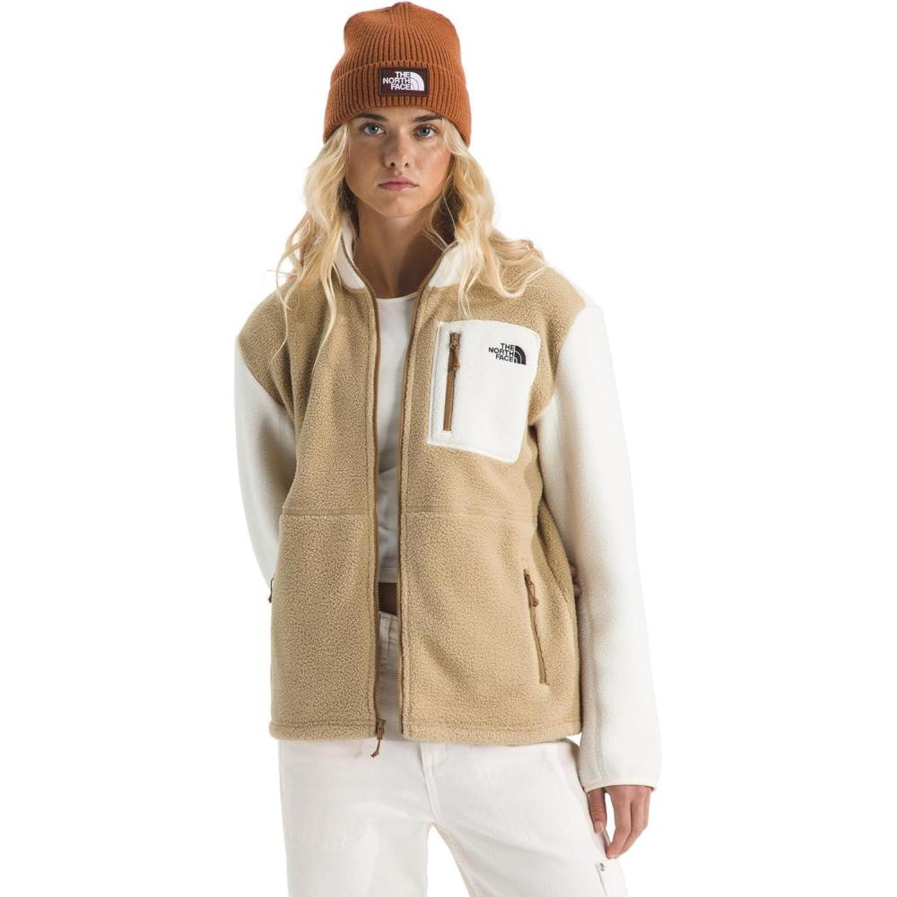 imageTHE NORTH FACE Womens Yumiori Full Zip Jacket Lightweight Fleece Coat with Embroidered Logo Secure Zip PocketsKhaki StoneWhite DuneUtility Brown