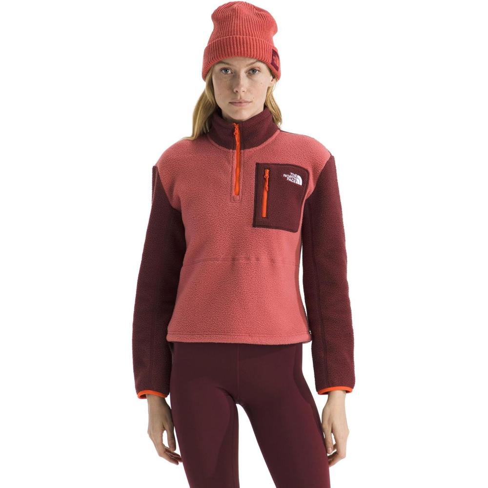 imageTHE NORTH FACE Womens Yumiori Quarter Zip Jacket Lightweight Fleece Pullover with Embroidered Logo Secure Zip PocketsMars DustSumacSolar Flare