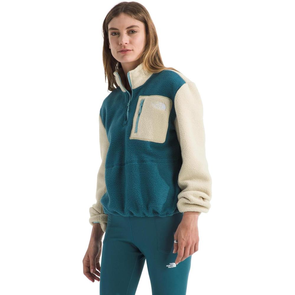 imageTHE NORTH FACE Womens Yumiori Quarter Zip Jacket Lightweight Fleece Pullover with Embroidered Logo Secure Zip PocketsSpaceGravelBlue Eclipse