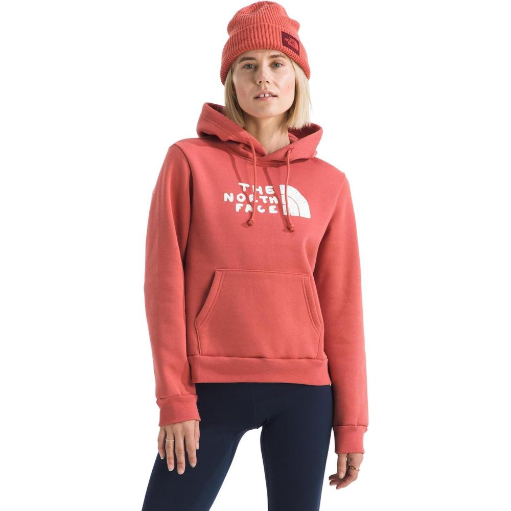 imageTHE NORTH FACE womens Evolution Sketch Logo Half Dome Hoodie Hood With Adjustable Drawcord Kangaroo Hand PocketMars Dust