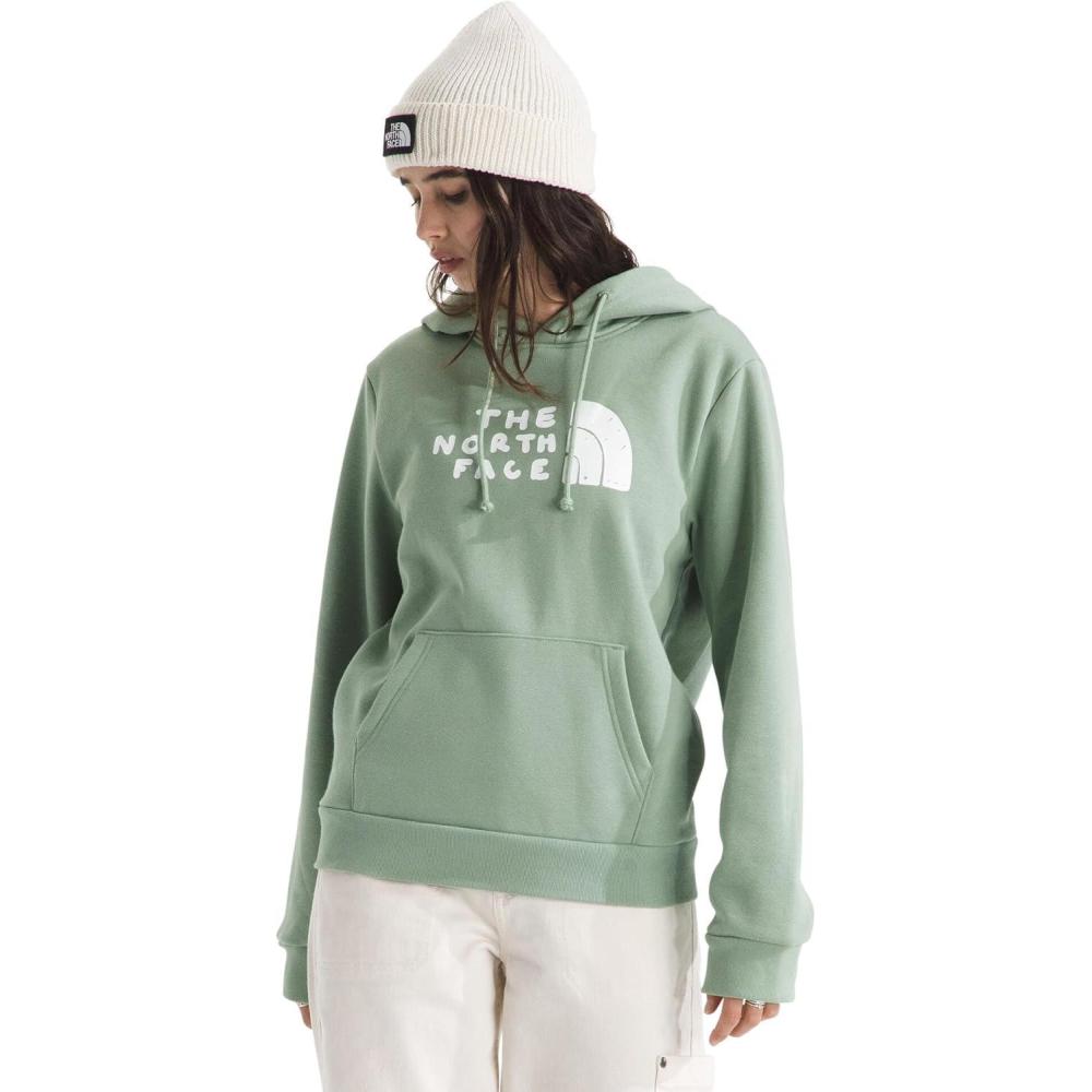 imageTHE NORTH FACE womens Evolution Sketch Logo Half Dome Hoodie Hood With Adjustable Drawcord Kangaroo Hand PocketSlate Moss