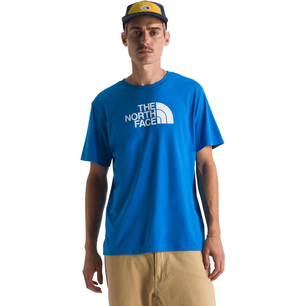 imageThe North FACE Mens Core Half Dome ShortSleeve Tee Regular Fit Cotton Shirt with Graphic Design ampamp Ribbed CollarHero BlueTnf White