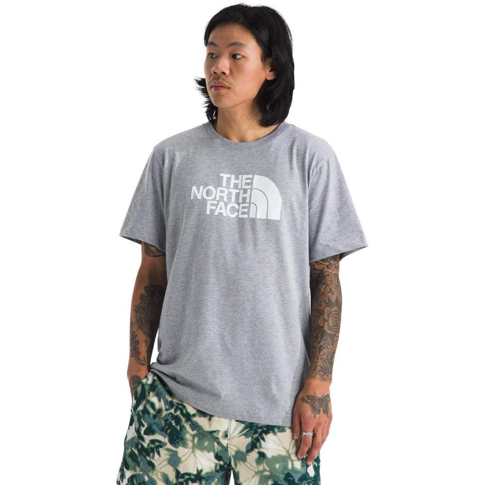 imageThe North FACE Mens Core Half Dome ShortSleeve Tee Regular Fit Cotton Shirt with Graphic Design ampamp Ribbed CollarTnf Pale Grey HeatherTnf White