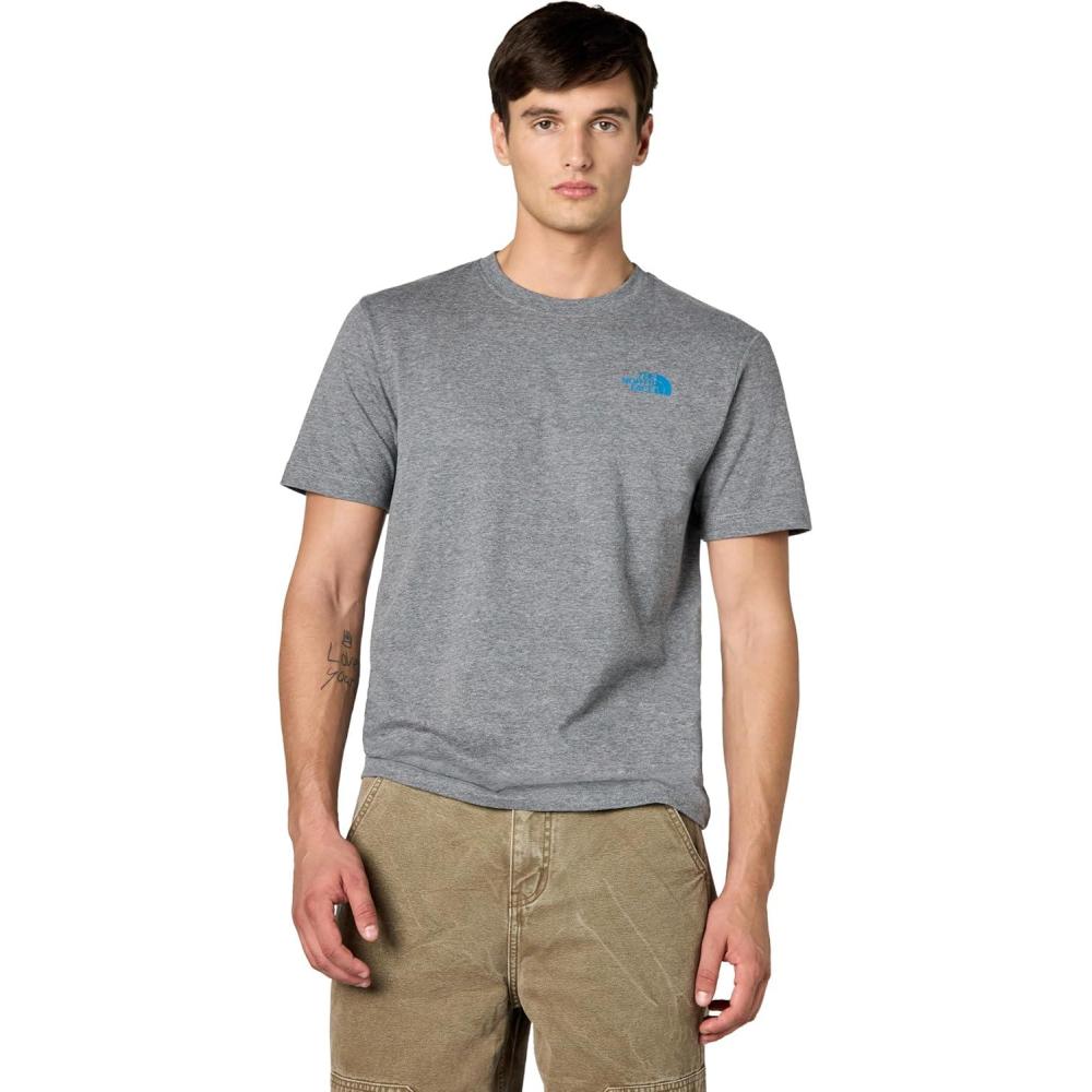 imageThe North Face Mens Evolution Sky Cloud ShortSleeve Tee Cotton Shirt with a Graphic Design Setin Sleeves Ribbed CollarTnf Mid Grey Heather
