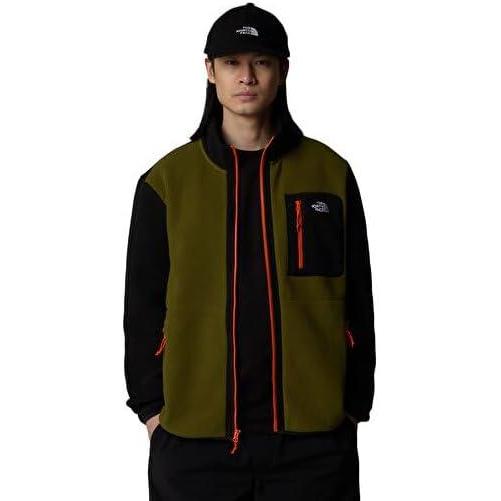 imageThe North Face Mens Yumiori Full Zip Jacket Lightweight Fleece Coat with Embroidered Logo Secure Zip PocketsForest OliveTnf Black