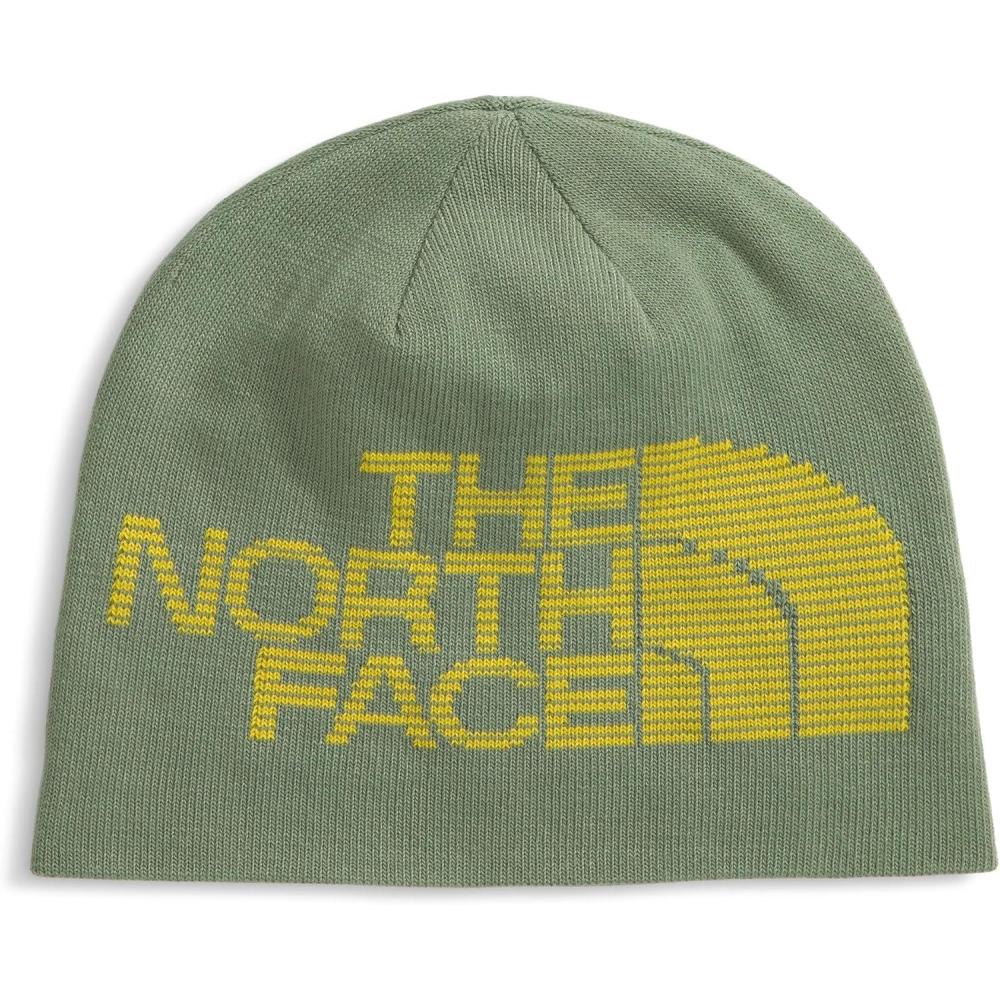 imageThe North Face UnisexAdult Reversible Highline Beanie Classic Fit Double Sided Winter Hat for Men ampamp Women Oversized LogoBark MistDijon Yellow