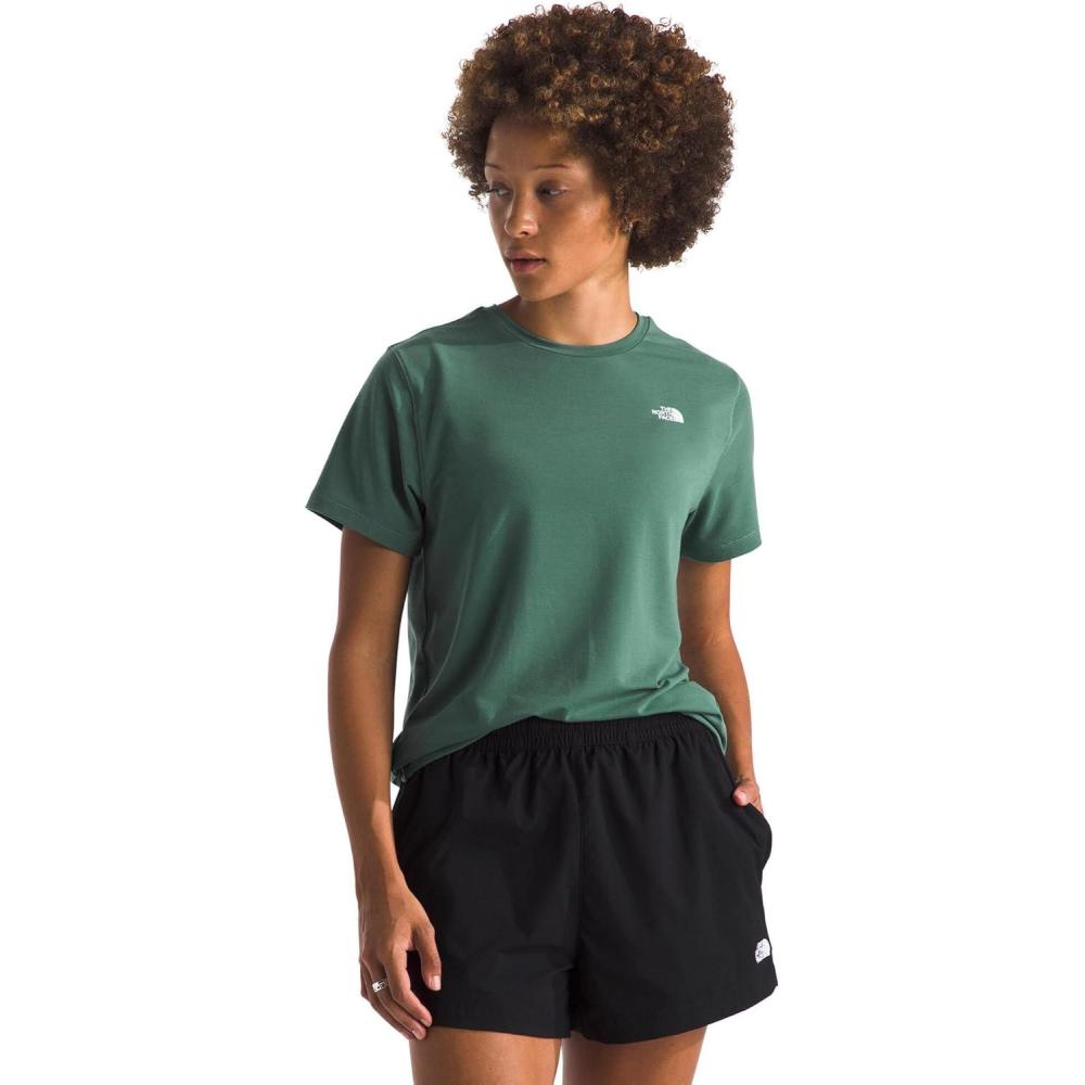 imageThe North Face Womens Adventure Tee ShortSleeve Crewneck with Moisture Wicking Fabric Setin SleevesDuck Green