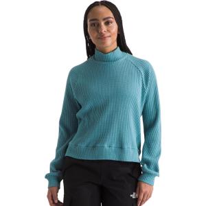 THE NORTH FACE Women’s Long Sleeve Mock Neck Chabot Shirt | Cotton Thermal Shirt With Raglan Sleeves & Funnel Neck(Algae Blue)