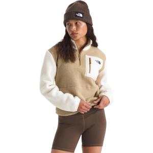 THE NORTH FACE Women’s Yumiori Quarter Zip Jacket Lightweight Fleece Pullover with Embroidered Logo, Secure Zip Pockets(Khaki Stone/White Dune/Utility Brown)