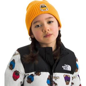 The North Face Unisex-Baby TNF Logo Box Cuffed Beanie(Summit Gold/Nuptse Bear Patch)