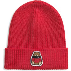 The North Face Unisex-Baby TNF Logo Box Cuffed Beanie(Tnf Red/Nuptse Bear Patch)