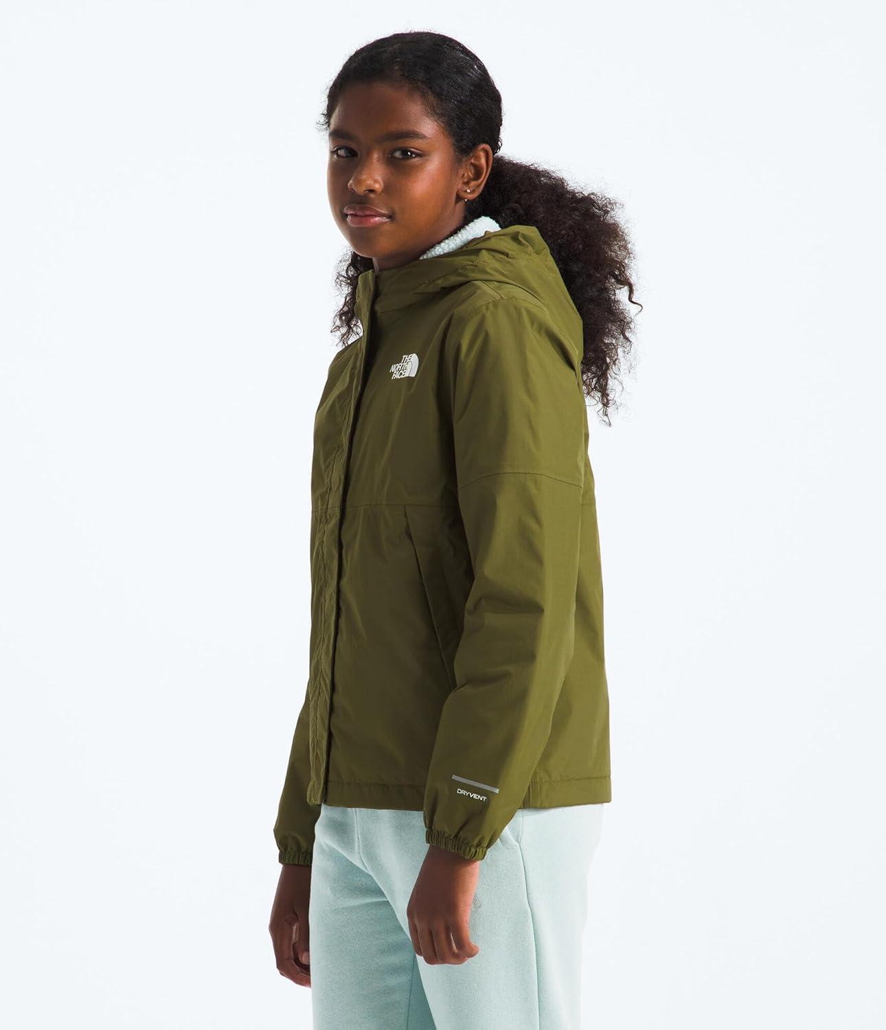 imageTHE NORTH FACE Girls Warm Antora Rain Jacket Waterproof Breathable Heatseeker Insulation Hood Zip PocketsForest Olive