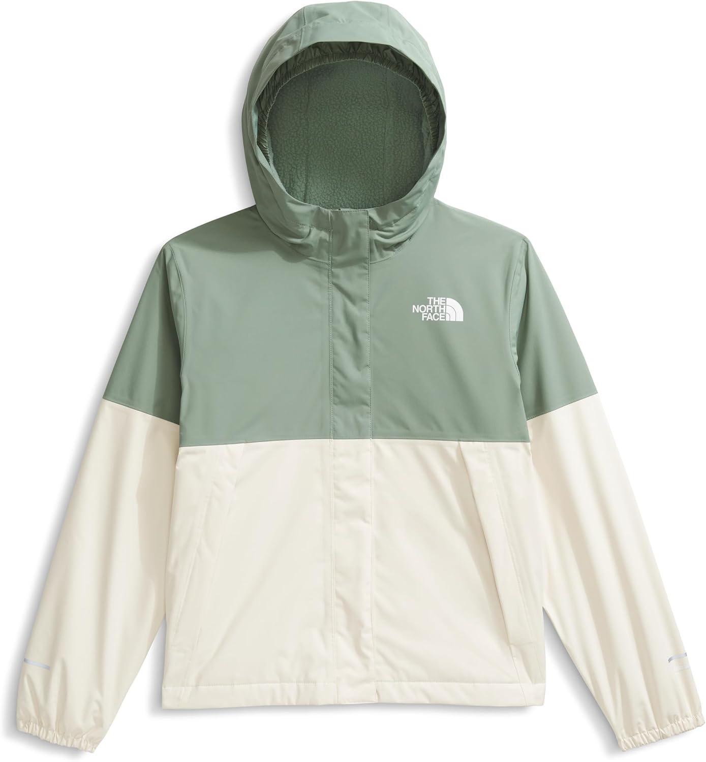 imageTHE NORTH FACE Girls Warm Antora Rain Jacket Waterproof Breathable Heatseeker Insulation Hood Zip PocketsSlate MossWhite Dune