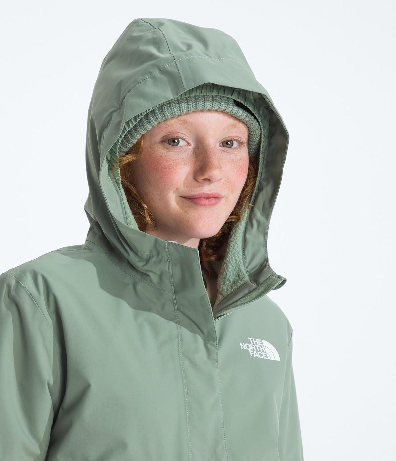 imageTHE NORTH FACE Girls Warm Antora Rain Jacket Waterproof Breathable Heatseeker Insulation Hood Zip PocketsSlate MossWhite Dune