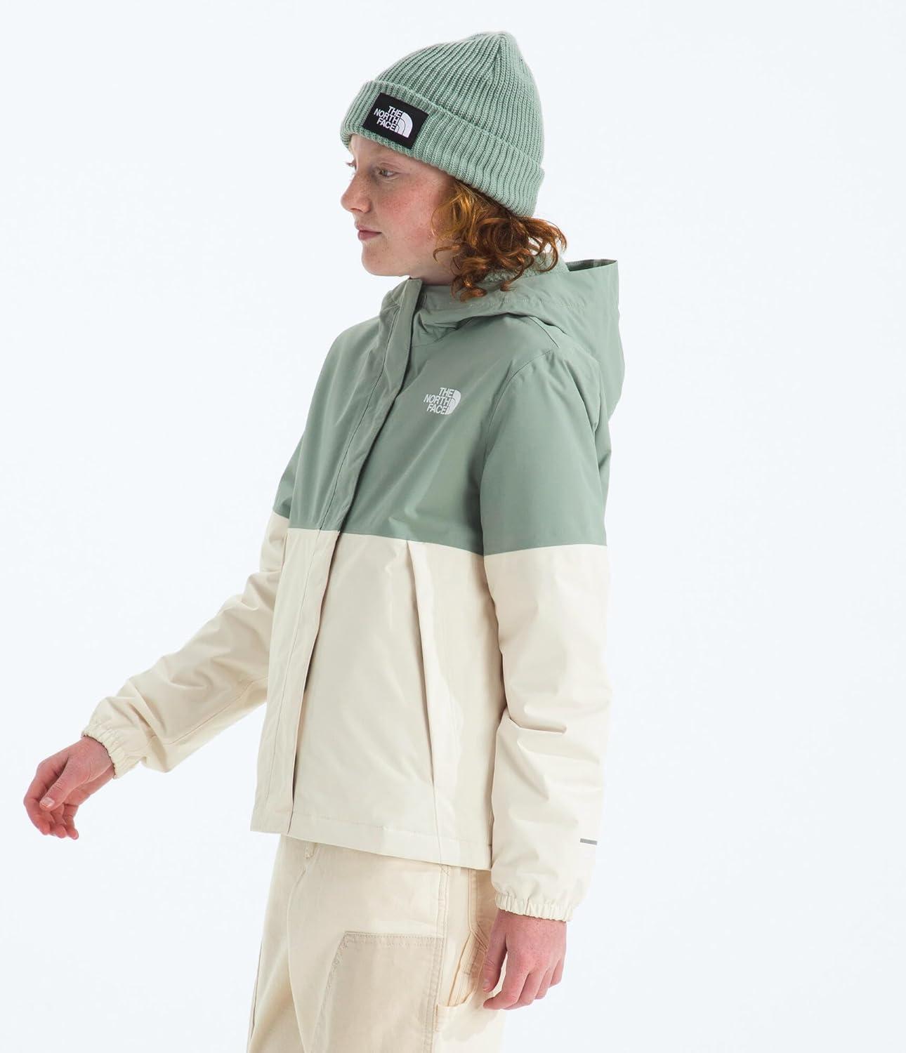 imageTHE NORTH FACE Girls Warm Antora Rain Jacket Waterproof Breathable Heatseeker Insulation Hood Zip PocketsSlate MossWhite Dune