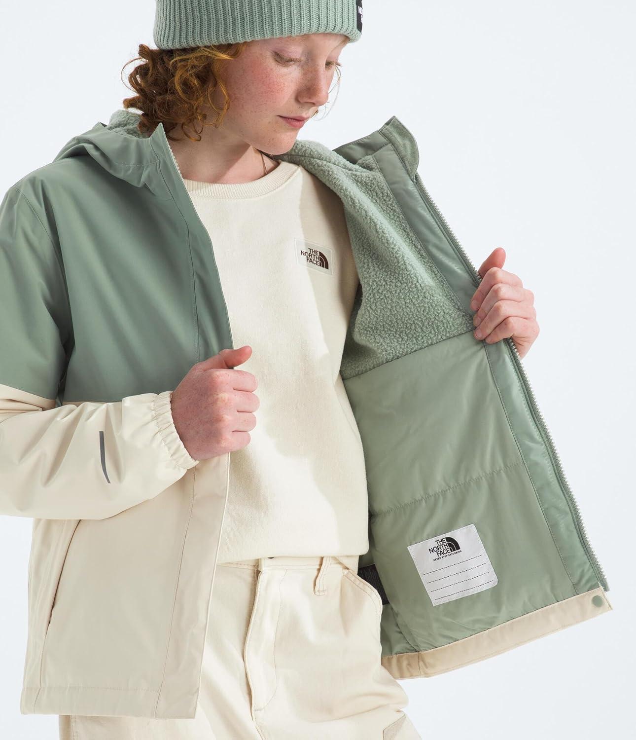 imageTHE NORTH FACE Girls Warm Antora Rain Jacket Waterproof Breathable Heatseeker Insulation Hood Zip PocketsSlate MossWhite Dune