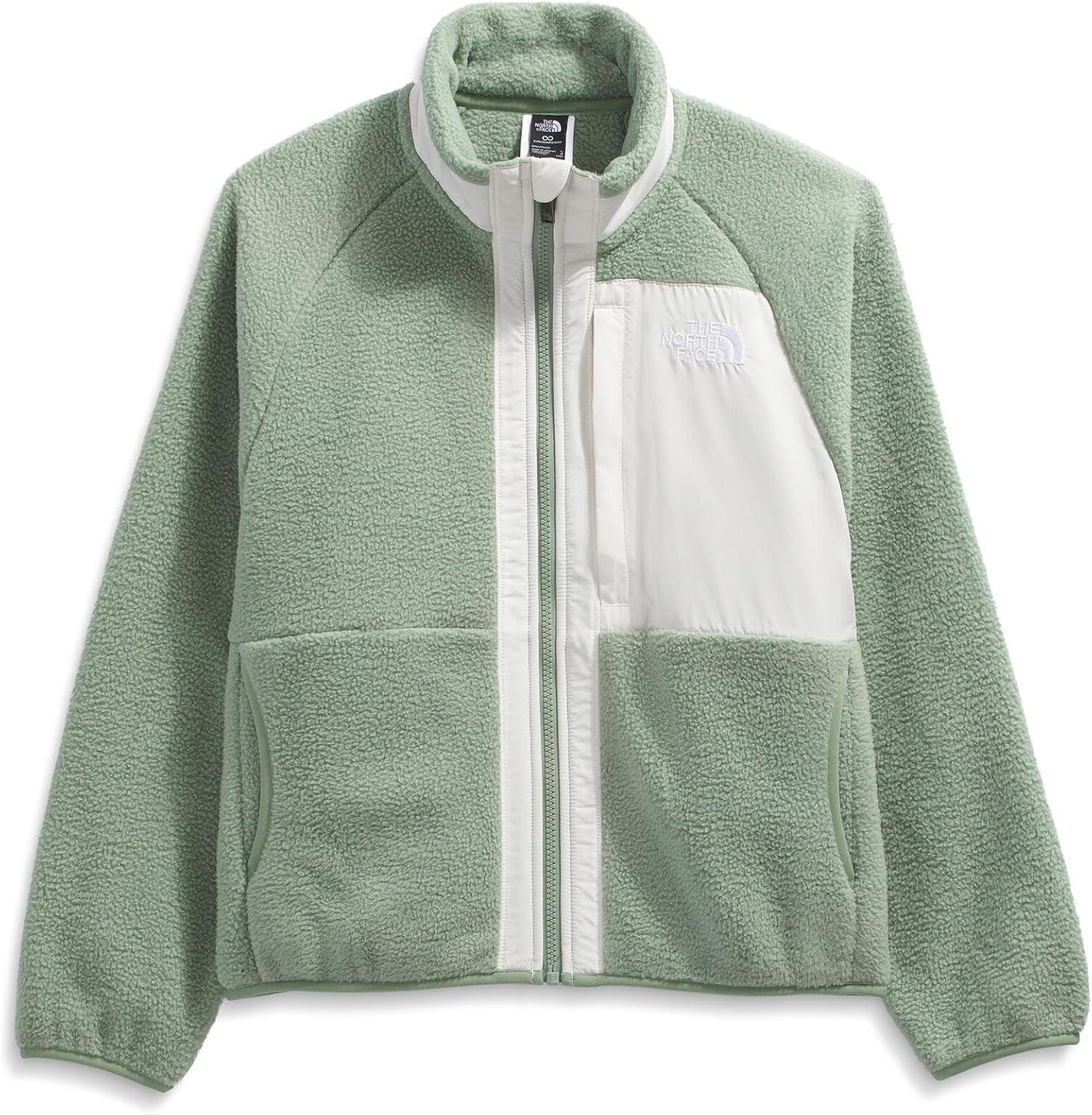 imageTHE NORTH FACE Girls Yumiori Full Zip Jacket Lightweight Fleece Coat Embroidered Logo ampamp Secure Zip Chest PocketSlate MossWhite Dune
