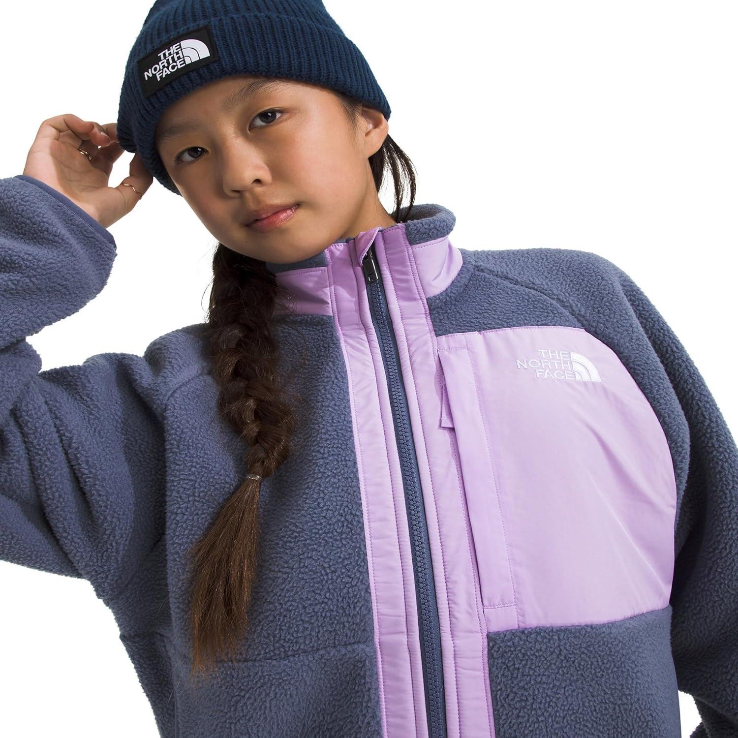 imageTHE NORTH FACE Girls Yumiori Full Zip Jacket Lightweight Fleece Coat Embroidered Logo ampamp Secure Zip Chest PocketTwilight GalaxyLite Lilac