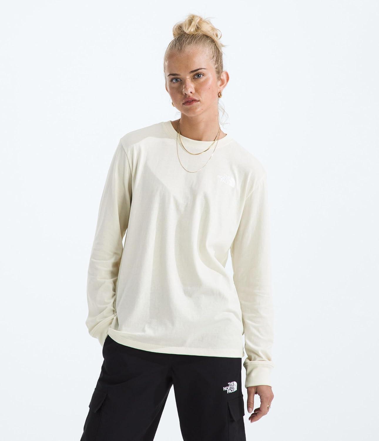 imageThe North Face Womens Evolution Box NSE Fill Light LongSleeve Tee Regular Fit Cotton Shirt with Logo GraphicWhite Dune
