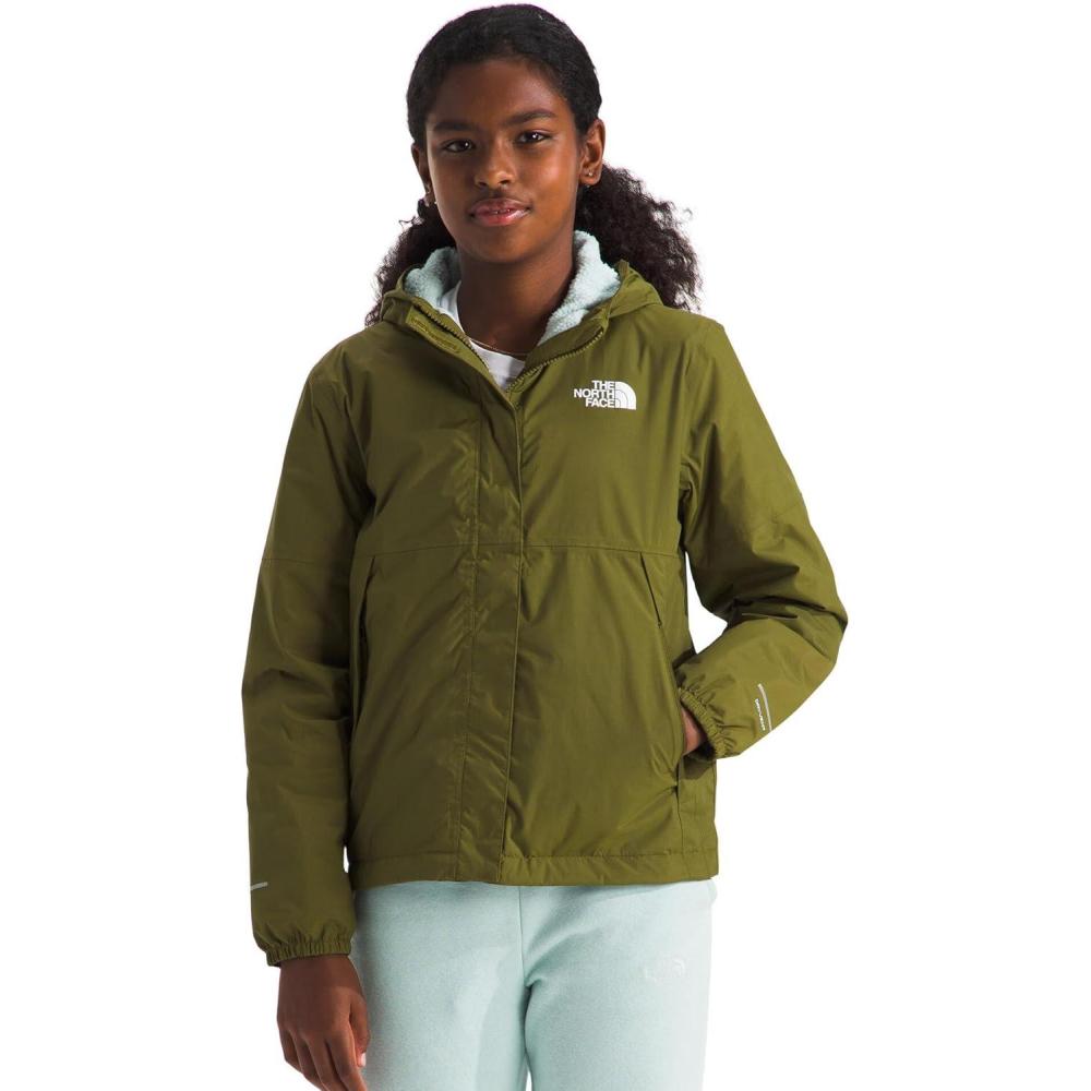 imageTHE NORTH FACE Girls Warm Antora Rain Jacket Waterproof Breathable Heatseeker Insulation Hood Zip PocketsForest Olive