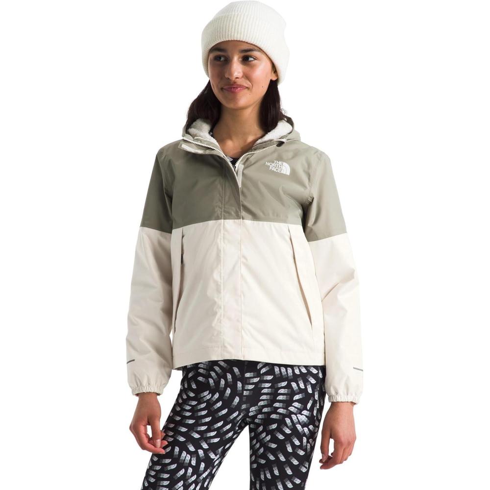 imageTHE NORTH FACE Girls Warm Antora Rain Jacket Waterproof Breathable Heatseeker Insulation Hood Zip PocketsWhite DuneClay Grey