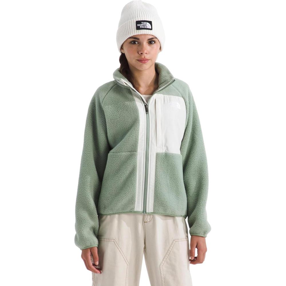 imageTHE NORTH FACE Girls Yumiori Full Zip Jacket Lightweight Fleece Coat Embroidered Logo ampamp Secure Zip Chest PocketSlate MossWhite Dune