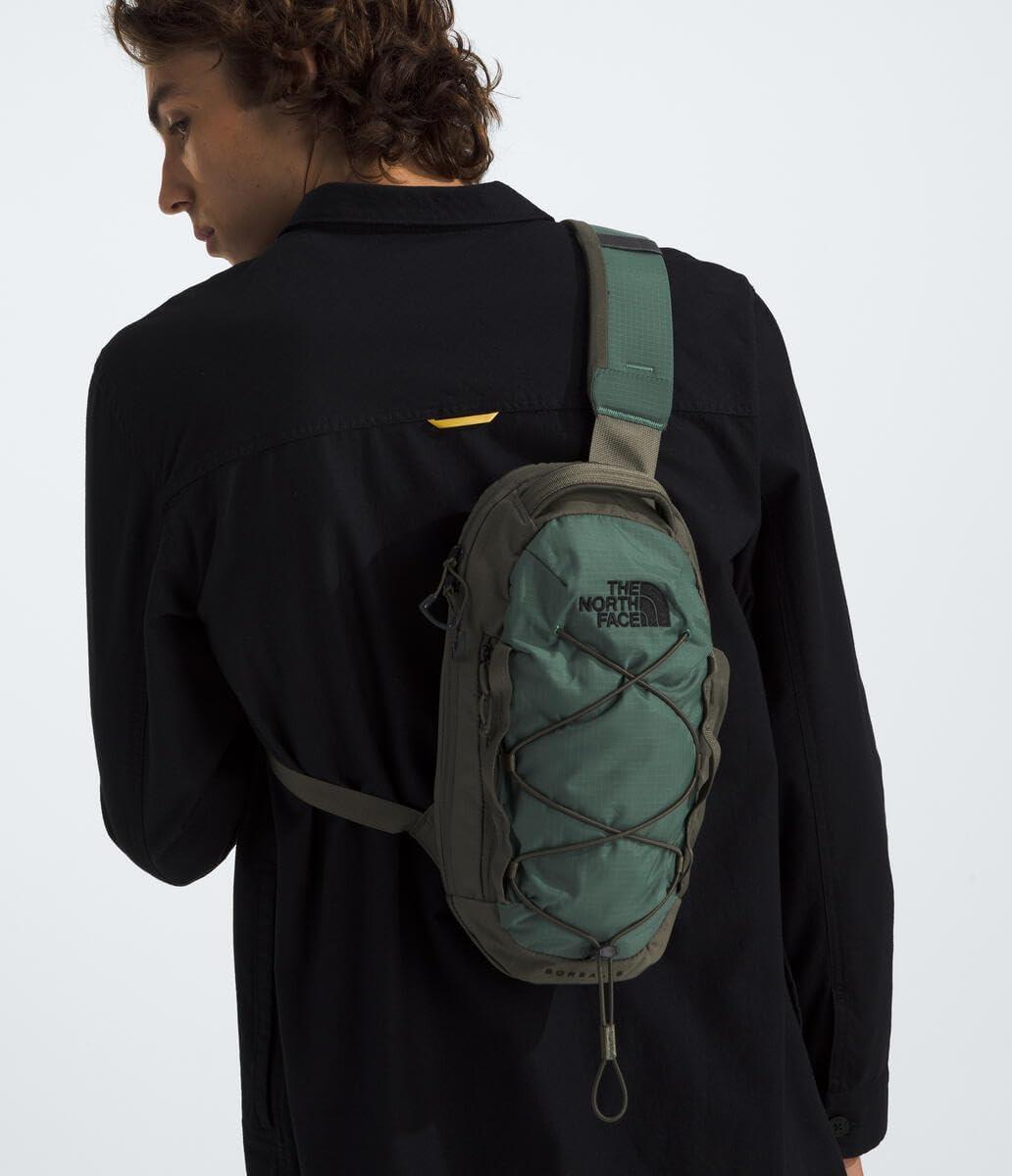 imageTHE NORTH FACE Borealis SIing Bag Crossbody Adjustable Strap Water Repellent Finish Multiple Compartments Tablet SleeveDuck GreenNew Taupe Green
