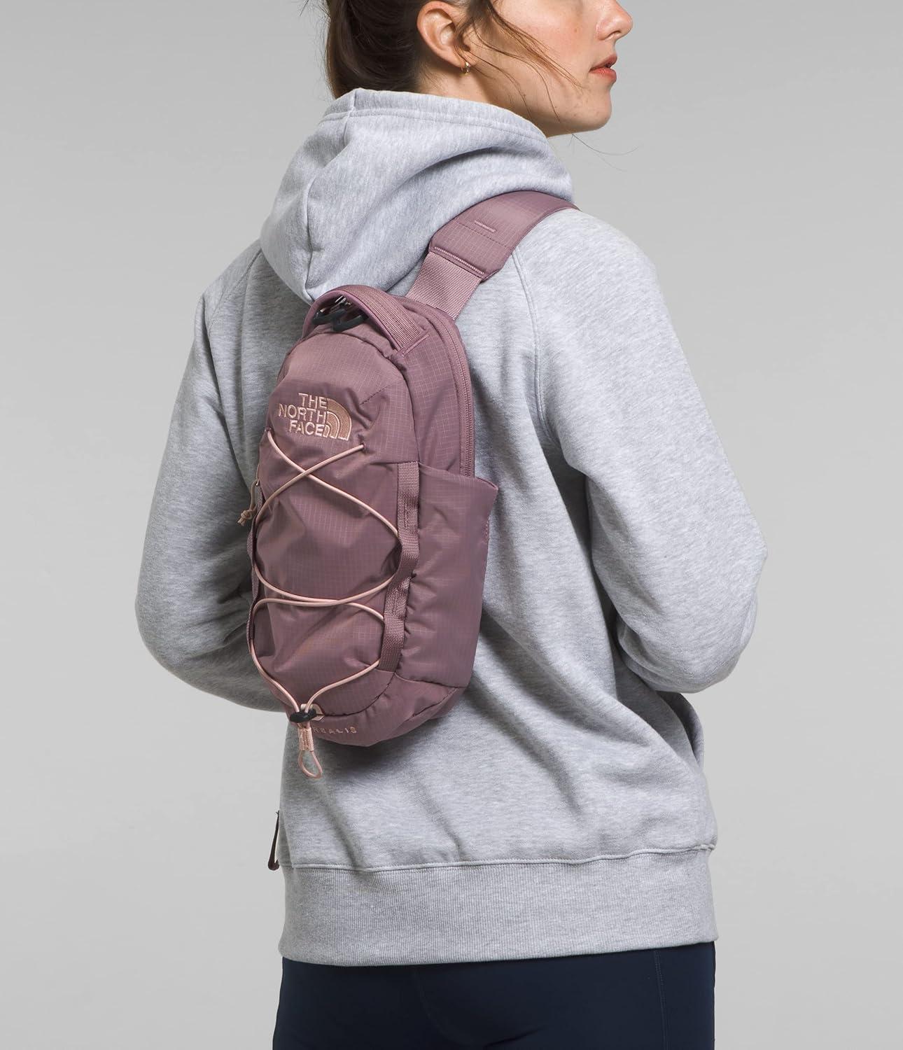 imageTHE NORTH FACE Borealis SIing Bag Crossbody Adjustable Strap Water Repellent Finish Multiple Compartments Tablet SleeveFawn GreyPink Moss