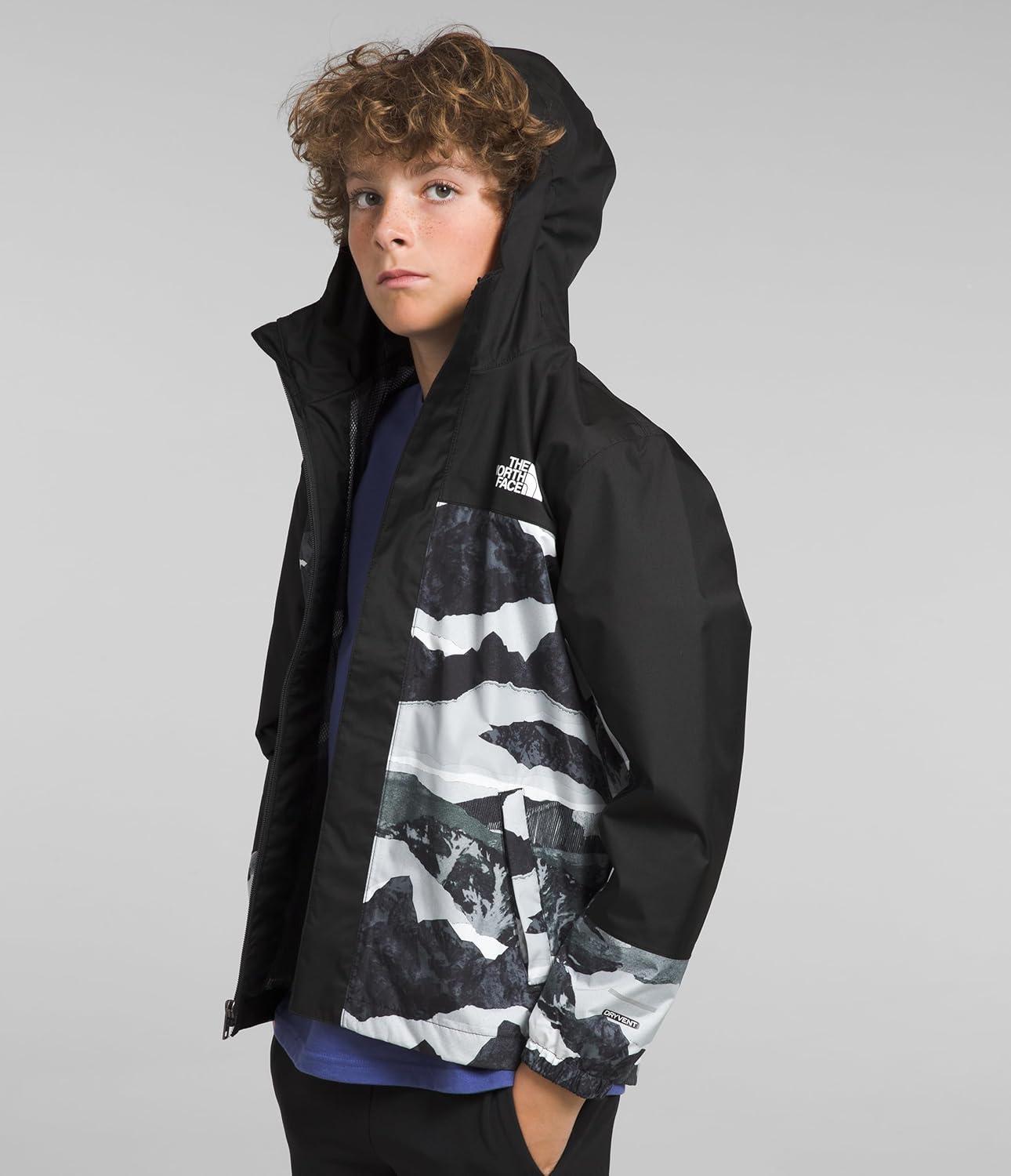 imageTHE NORTH FACE Boys Antora Waterproof Rain JacketTnf Black Mountain Traverse Print